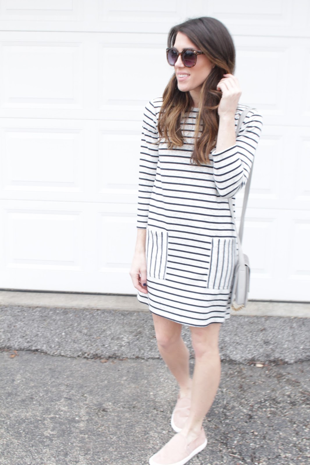 Striped Shift Dress & Blush Sneaks | Absolutely Airs