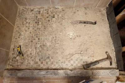 removing slate tile shower floor concrete