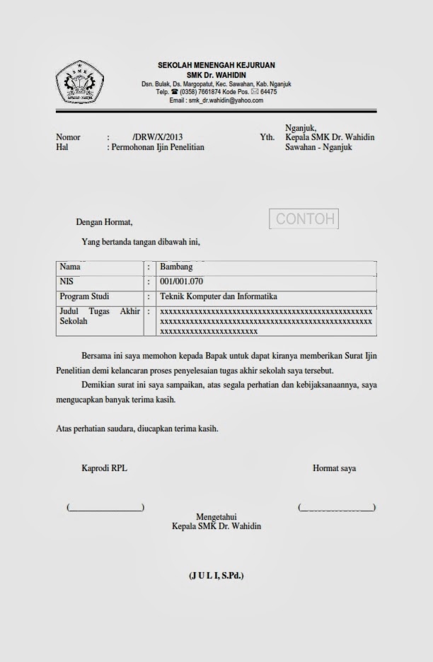 Contoh Surat Penelitian Skripsi Dari Perusahaan Contoh Seputar Surat