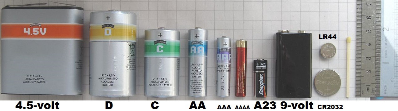 Difference between AA, AAA, AAAA, A23, C, D, 4.5-volt, 9-volt batteries?