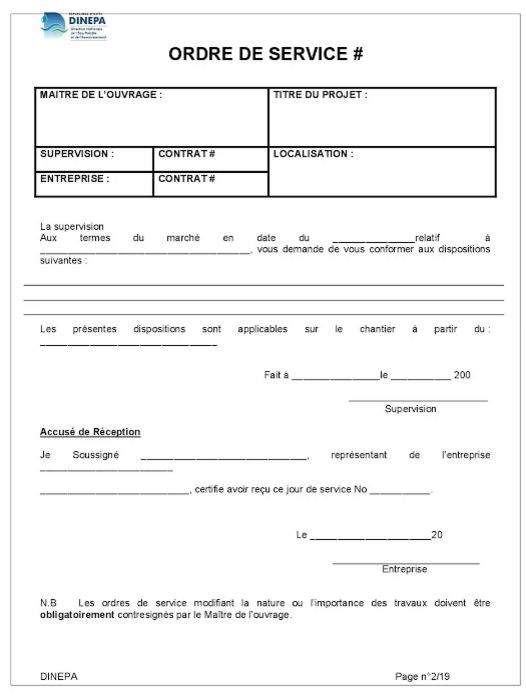 modèle ordre de service en format image Cours génie civil Outils, livres, exercices et vidéos