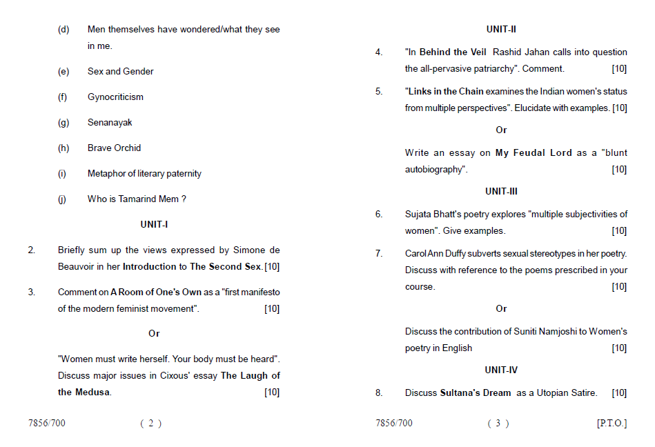 Lucknow University M.A.(SemesterII) ( Regular ) ENGLISH [Eighth Paper