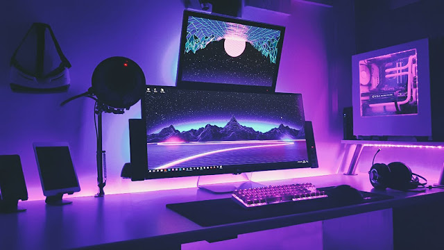 gaming set up with LED lighting