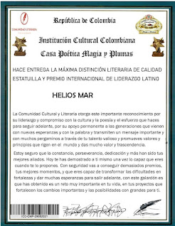 ESTATUILLA Y PREMIO INTERNACIONAL DE LIDERAZGO LATINO A HELIOS MAR