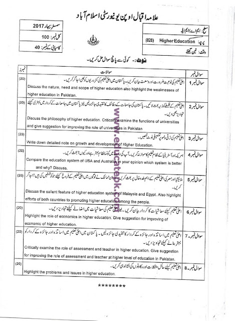 aiou-ma-special-education-code-828-past-papers