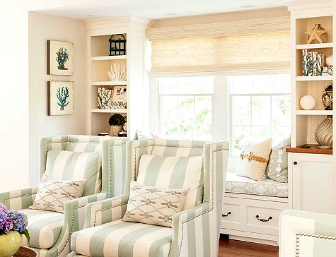 Seafoam Striped Upholstered Chairs