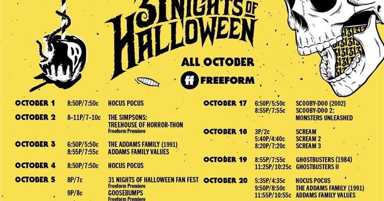 Freeform 31 Nights of Halloween schedule
