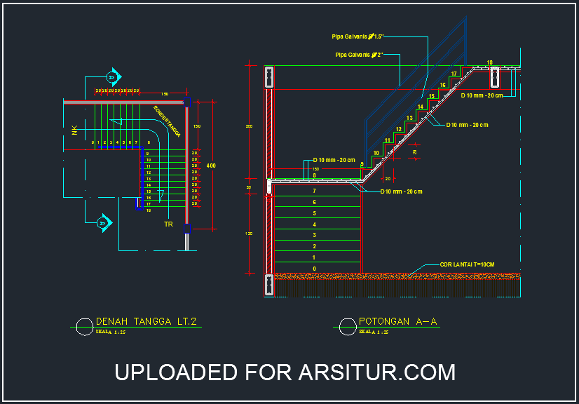 Download Detail Tangga Dwg Gambar Kerja Denah Dan Potongan File