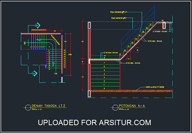 Detail Tangga Bentuk L - Contoh Gambar AutoCad - Arsitur 