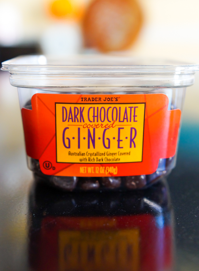 Sweet on Trader Joe's Dark Chocolate Covered Ginger Bake at 350°