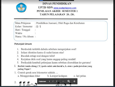 Soal Pas Kelas 2 Pjok Semester 1 Kurikulum 2013 Soal Pelajaran