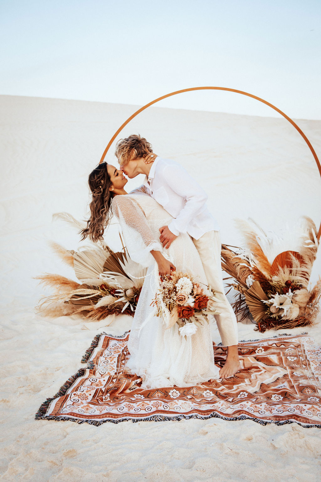 to the aisle australia | run away with me boho styled shoot perth Jypsea photography perth weddings sand dunes elopement bridal gowns hair makeup florals styled boho