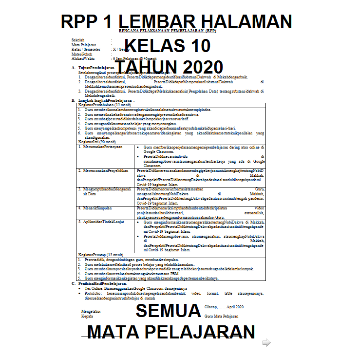 RPP Teknologi Perkantoran Kelas X 1 Lembar Halaman