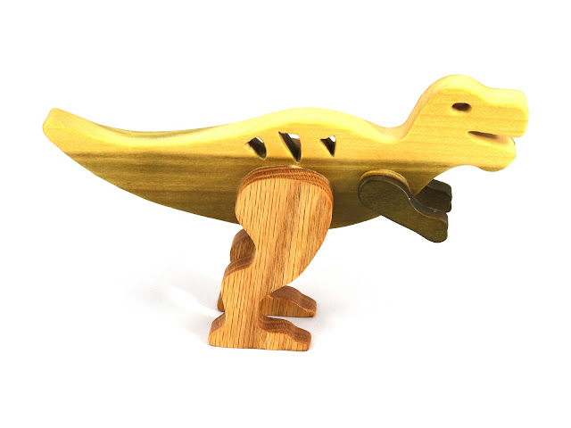 Handmade Wood Toy Dinosaur Tyrannosaurus Rex T-Rex Made From Poplar and Oak