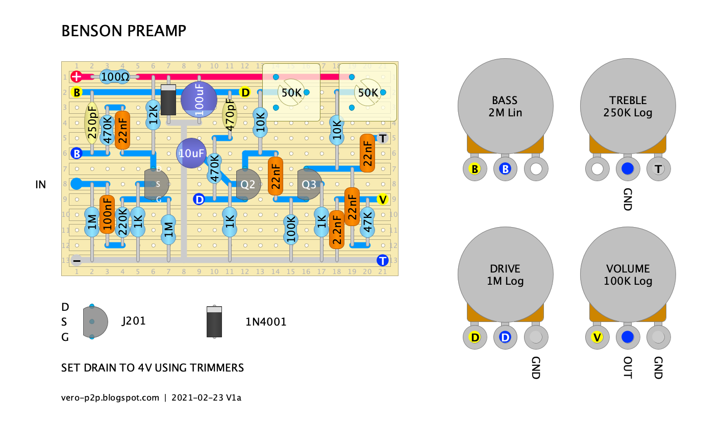 Guitar Effects - Vero - Point to Point - Tag Board Layouts: BENSON