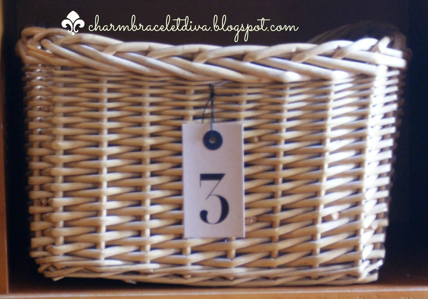 storage basket with number 3 preprinted tag