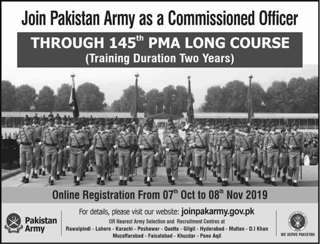 Join Pak Army Through 145th PMA Long Course 2019 as Commissioned Officer Online Registration https://jobspk.xyz/2019/10/join-pak-army-through-145th-pma-long-course-2019-as-commissioned-officer-online-registration.html