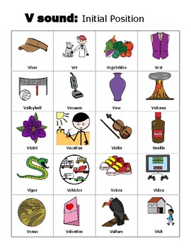 v initial words for speech therapy
