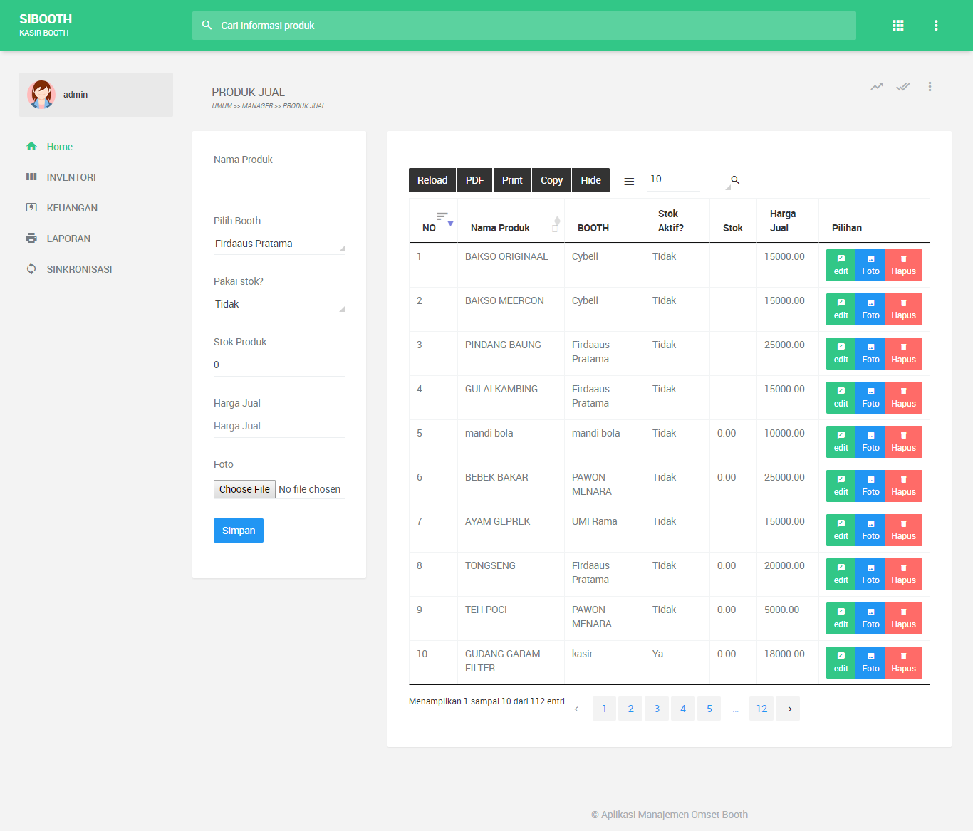 Source code Aplikasi Kasir model Booth dengan php mysql
