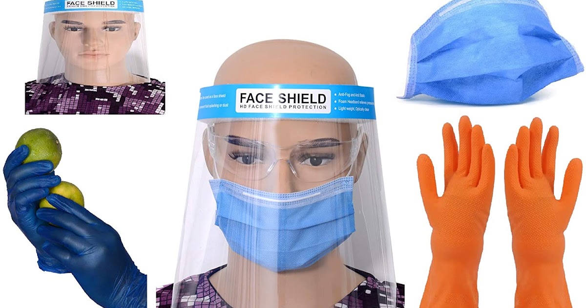 Healthlcareindia Combo Pack of Mask Shield Rubber Gloves & Nirtile Gloves