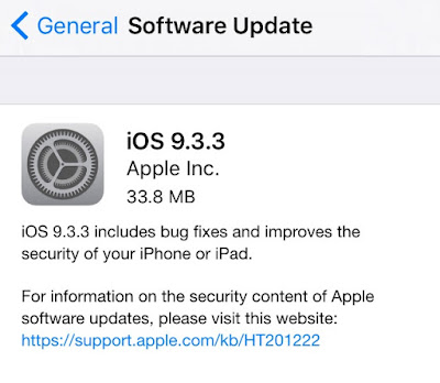 It’s a really simple and different method for installing iOS 9.3.3 firmware on iPhone, iPad and iPod touch. Go to Settings --- General --- Software Update and Hit download and Install.