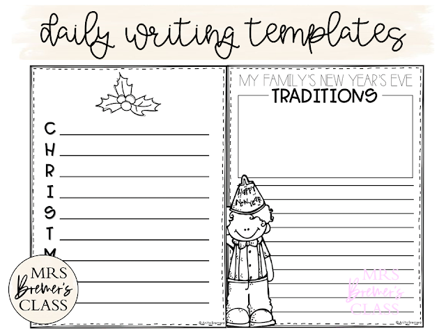 December writing templates for daily journal writing or a writing center in Kindergarten First Grade Second Grade