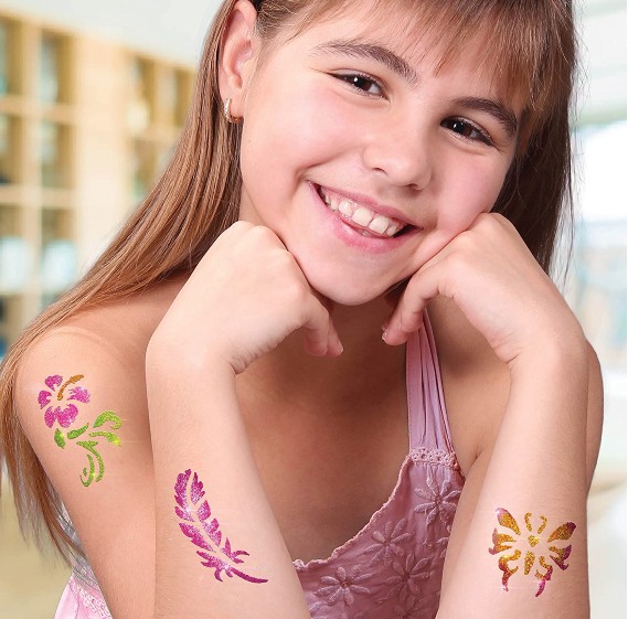 Kit de tatuajes temporales de purpurina para niñas y mayores