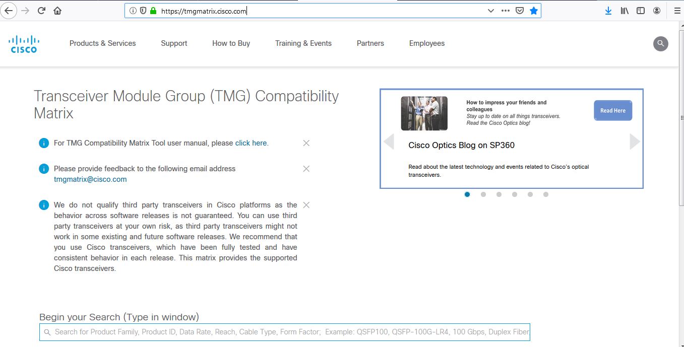 My Network Lab Cisco Transceiver Module Group (TMG) Compatibility Matrix
