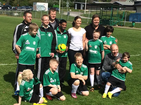 Crown Princess Victoria of Sweden played soccer with a team of children with Down syndrome at the Västerås stadium