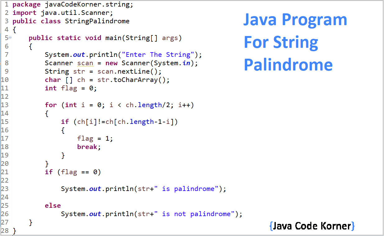 What Is Palindrome Palindrome Code In Java Taking Inputs From Users