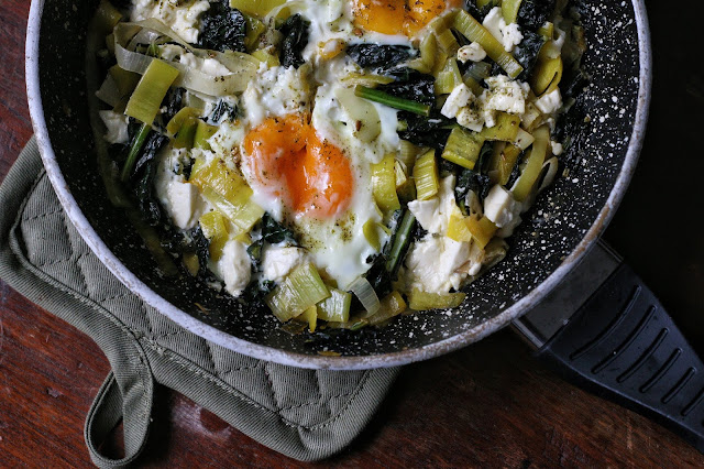 Braised Eggs with Leek, Kale and Za’atar