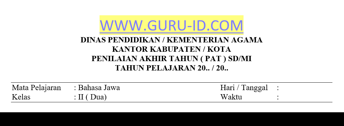 Soal Jawaban Pat Bahasa Jawa Kelas 2 Semester Genap Tahun 2021 Info Pendidikan Terbaru