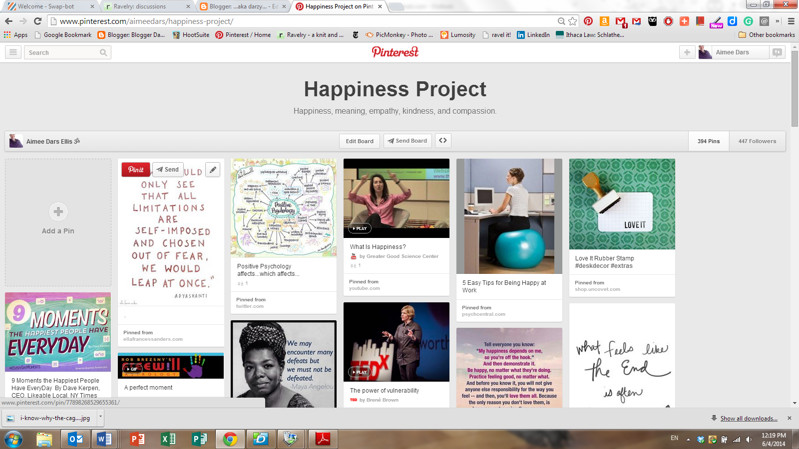 Screenshot of happiness project board on Pinterest.