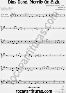 Partitura de Ding Dong, Merrily On High para Saxofón Soprano y Saxo Tenor by Sheet Music for Soprano Sax and Tenor Saxophone Music Scores
