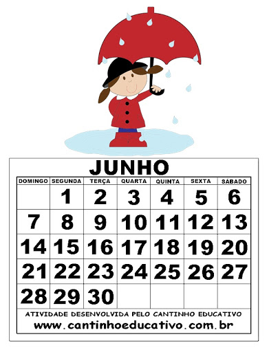 CANTINHO EDUCATIVO: CALENDÁRIO 202O COLORIDO - JUNHO