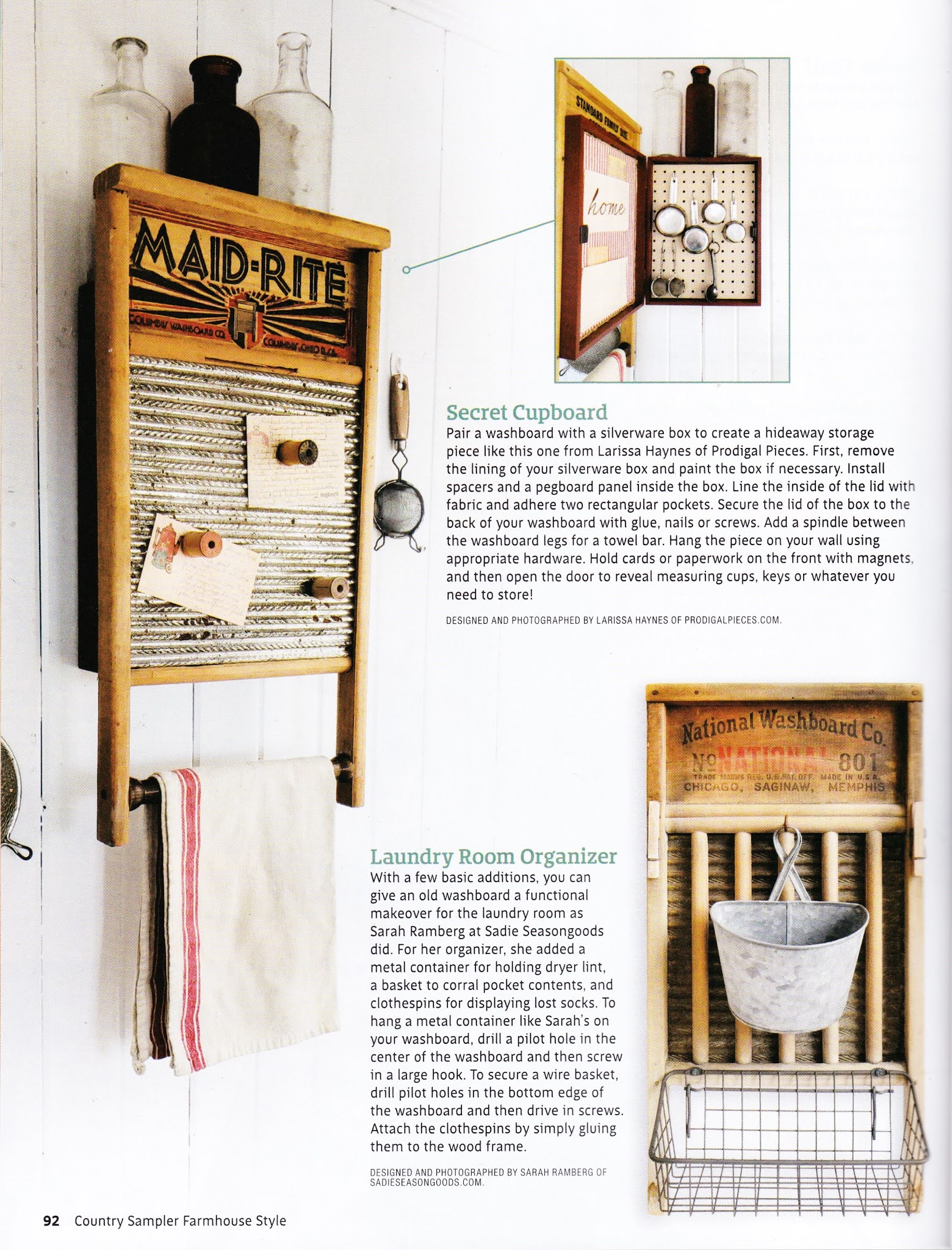 Two Washboard Project Features in Farmhouse Style Magazine Organized