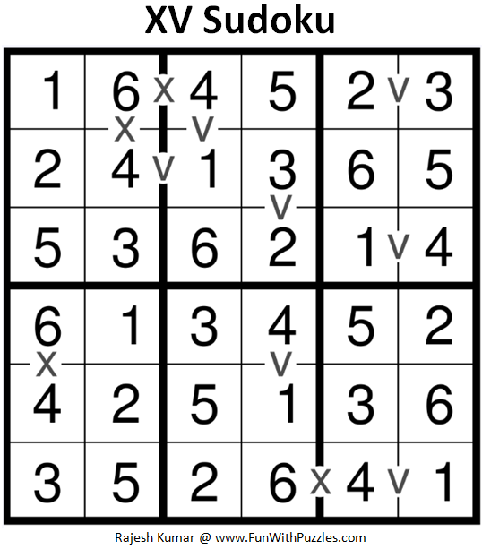 XV Sudoku (Mini Sudoku Series #93) Solution