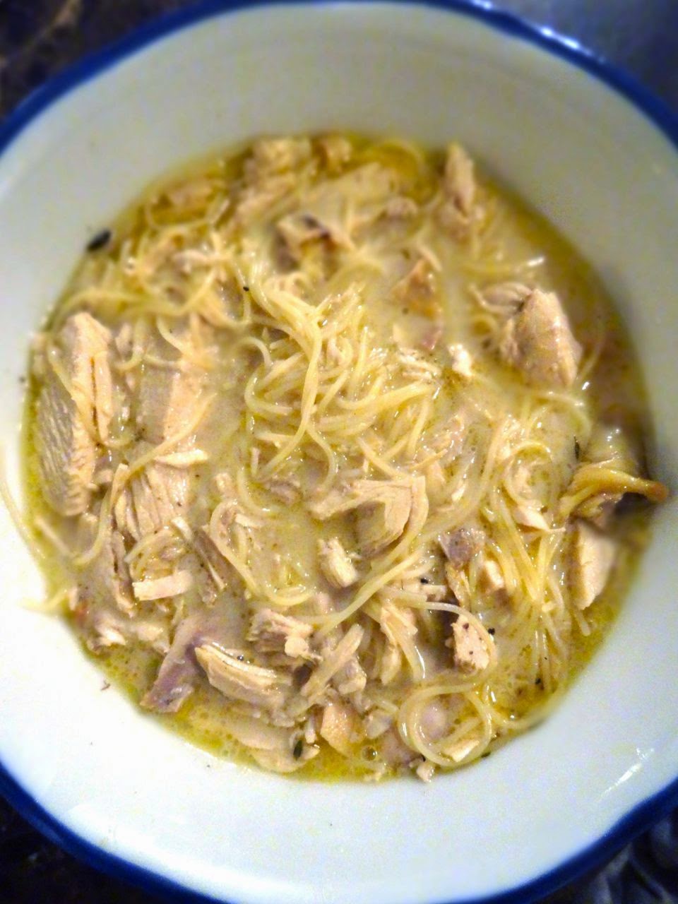 Scrumpdillyicious Chicken Soup with Crème Fraîche and Capellini
