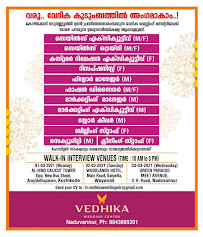 Vedhika Wedding Centre Naduvannur Latest Job Vacancies 2021 - Apply Online