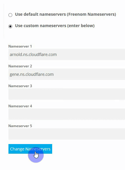 Using custom nameserver by cloudflare