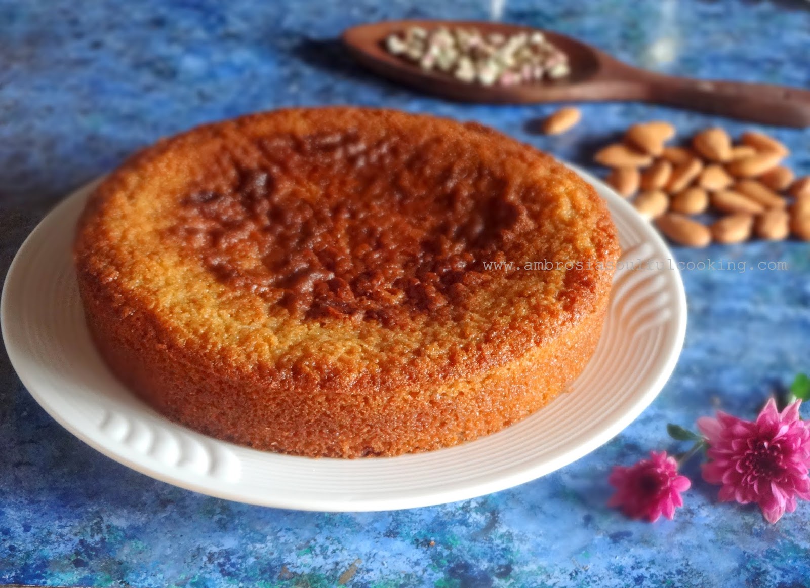 Eggless Semolina Gulkand Cake Ambrosia