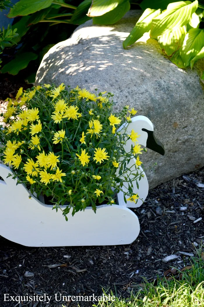 DIY Wooden Swan Planter in the garden