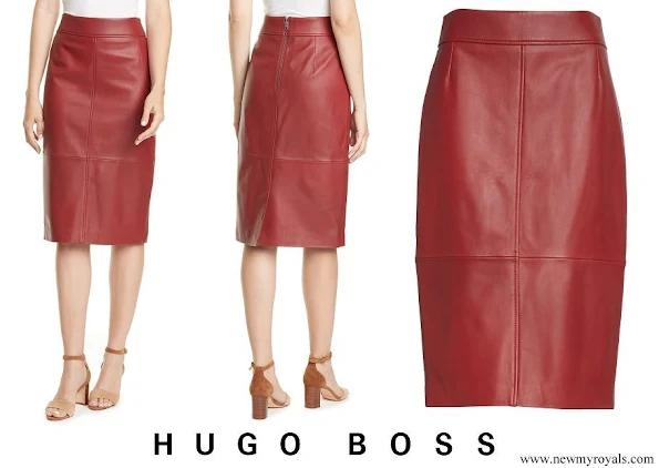 Queen Letizia wore Hugo Boss Selrita Leather Pencil Skirt