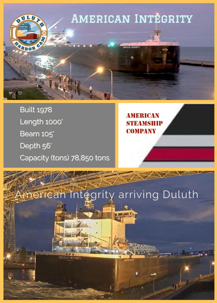 Duluth Harbor Cam Arthur M Anderson & American Integrity arrived in