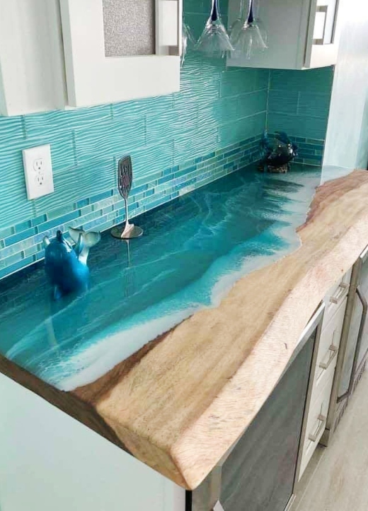 Ocean Resin Art Countertop Kitchen Idea