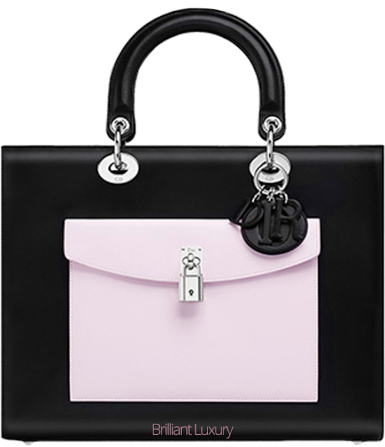 ♦Dior Lady Dior black lambskin bag with pink contrasting pocket #dior #bags #brilliantluxury