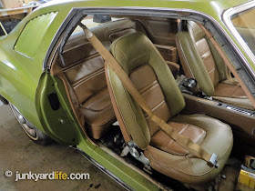 Strato bucket seats recline and offer lumbar adjustment in 1973 Pontiac Grand Am.