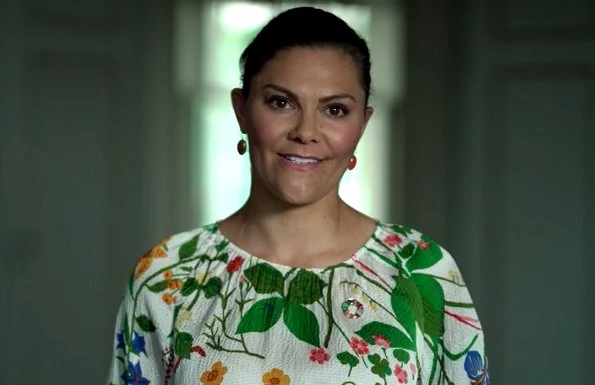 Crown Princess Victoria wore a floral print dress from Rodebjer. Rodebjer Adania floral print silk blouse and Irmaline floral print silk skirt