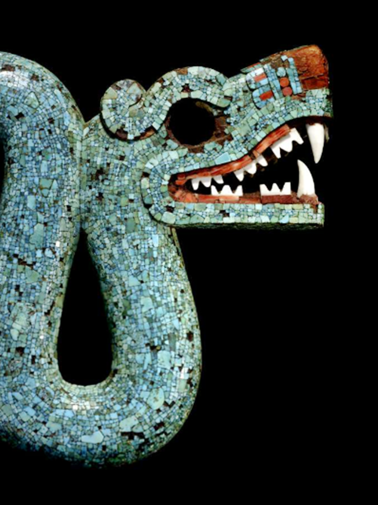ARTE AZTECA MOSAICO DE UNA SERPIENTE DE DOS CABEZAS