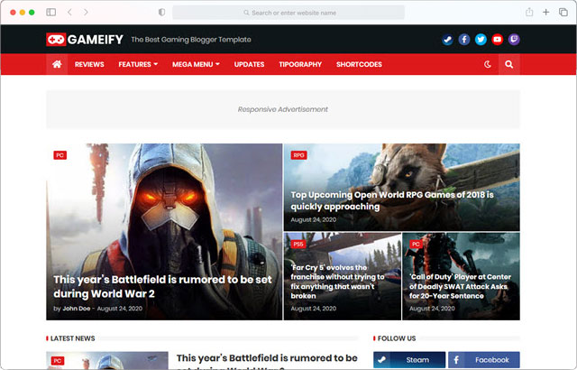 Gameify - Premium Blogger Template